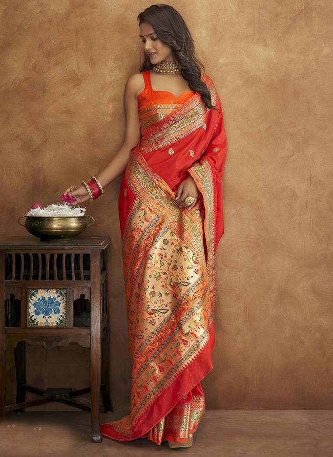 Banarasi Silk Red Party Wear Weaving Saree